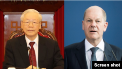 Tổng Bí thư Nguyễn Phú Trọng và Thủ tướng Đức Olaf Scholz. Photo TTXVN và Reuters.